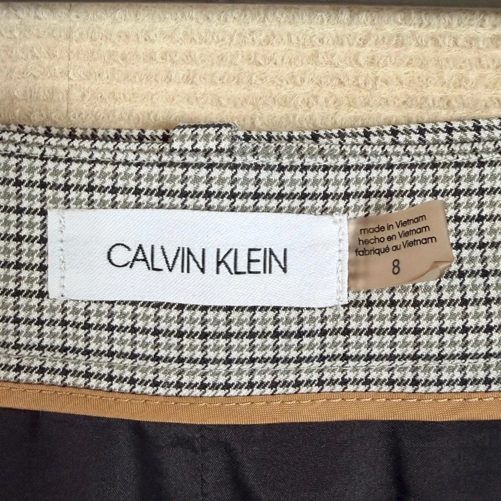 Calvin Klein Womens Houndstooth Tie Waist Pencil Skirt Black White Size 8